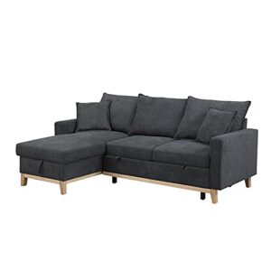lilola home colton dark gray woven reversible sleeper sectional sofa with storage chaise