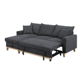 Lilola Home Colton Dark Gray Woven Reversible Sleeper Sectional Sofa with Storage Chaise