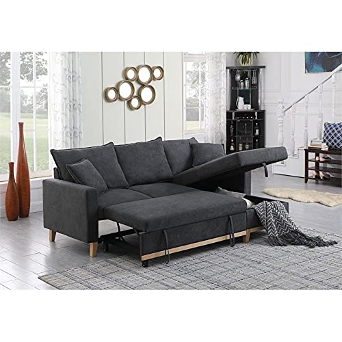 Lilola Home Colton Dark Gray Woven Reversible Sleeper Sectional Sofa with Storage Chaise