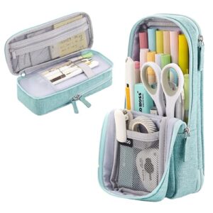 big capacity pencil case standing pen holder large storage stationery case cute pencil pouch bag school college office organizer back to school supplies for kids boys girls teens (green)