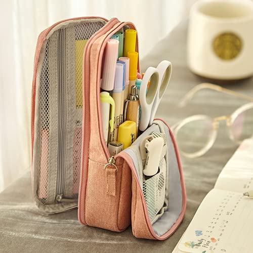 Big Capacity Pencil Case Standing Pen Holder Large Storage Stationery Case Cute Pencil Pouch Bag School College Office Organizer Back to School Supplies for Kids Boys Girls Teens (Green)