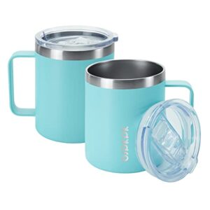 bjpkpk 2 pcs insulated coffee mug, 14oz insulated coffee mug with lid,stainless steel insulated coffee mug with splash proof lid-turquoise
