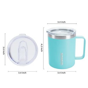 BJPKPK 2 pcs Insulated Coffee Mug, 14oz Insulated Coffee Mug with Lid,Stainless Steel Insulated Coffee Mug with Splash Proof Lid-Turquoise