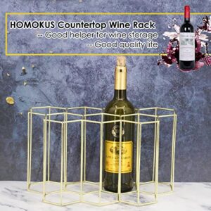 HOMOKUS Wine Rack Countertop Metal Wine Holder 9 Bottles Tabletop Wine Rack Storage Wine Shelf Portable Wine Cabinet Freestanding Wine Holder for Bar Counter Restaurant Table and Living Room (Gold)