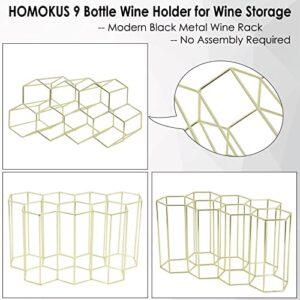 HOMOKUS Wine Rack Countertop Metal Wine Holder 9 Bottles Tabletop Wine Rack Storage Wine Shelf Portable Wine Cabinet Freestanding Wine Holder for Bar Counter Restaurant Table and Living Room (Gold)