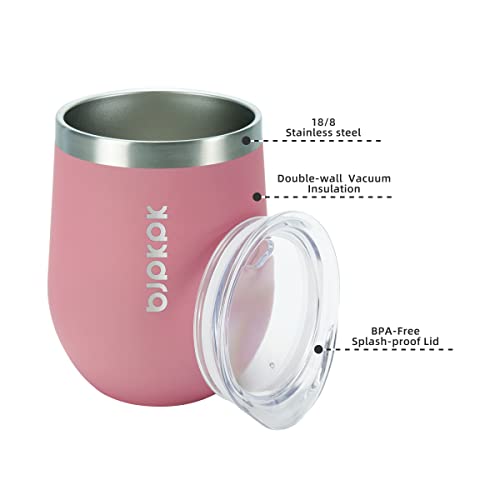 BJPKPK 2 pcs 12oz Insulated wine tumbler, 12oz Insulated Wine Tumbler with Lid,Unbreakable Stainless Steel Wine Glasses, Insulated Tumbler for Home & Outdoor, Light Pink