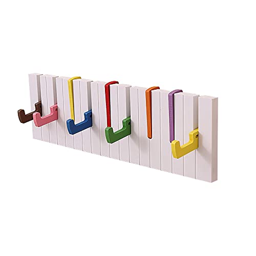 Kemine Coat Rack Wall Mounted with Colorful Piano Shape Wooden Artistic Hat Hook Entryway Hanger Space-Saving Durable Easy Assembly Classic Design (9 Hooks)