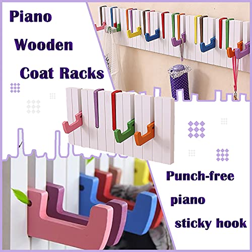Kemine Coat Rack Wall Mounted with Colorful Piano Shape Wooden Artistic Hat Hook Entryway Hanger Space-Saving Durable Easy Assembly Classic Design (9 Hooks)