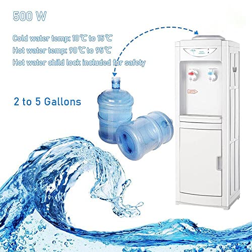 Comft Top Loading Water Cooler Water Dispenser - Cold & Cool Water, Child Safety Lock, 5 Gallon Water Dispenser for Home Office School Kitchen with Storage Cabinet, White (RR1)