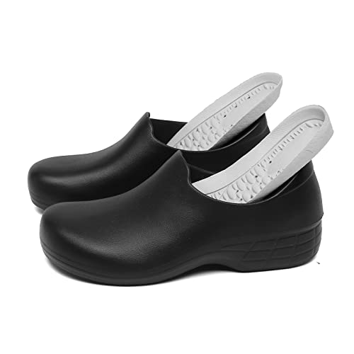 scecocrs Chef Shoes Women Nonslip Oil Water Resistant Nursing Work Shoe for Hospital Garden Kitchen Black