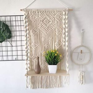 XIAOHESHOP Macrame Wall Hanging Shelf, Wood Hanging Shelf Organizer Hanger, Rope Plant Hanger Holder Rope Plant Hanger,Handmade Boho Home Wall Decor