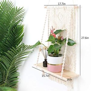 XIAOHESHOP Macrame Wall Hanging Shelf, Wood Hanging Shelf Organizer Hanger, Rope Plant Hanger Holder Rope Plant Hanger,Handmade Boho Home Wall Decor