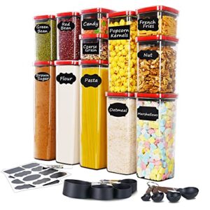 kanuusiz airtight food storage containers set -12 pack, bpa-free crystal clear kitchen pantry organization and storage containers with durable lids for pasta, snacks, cereal, flour, sugar storage