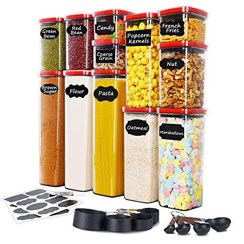 Kanuusiz Airtight Food Storage Containers Set -12 pack, BPA-Free Crystal Clear Kitchen Pantry Organization and Storage Containers with Durable Lids for Pasta, Snacks, Cereal, Flour, Sugar Storage