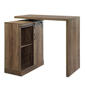knocbel industrial swivel bar table storage cabinet with 6-bottle wine holder, sliding barn door and compartments, kitchen dining room buffet sideboard, 110lbs weight capacity (rustic oak)