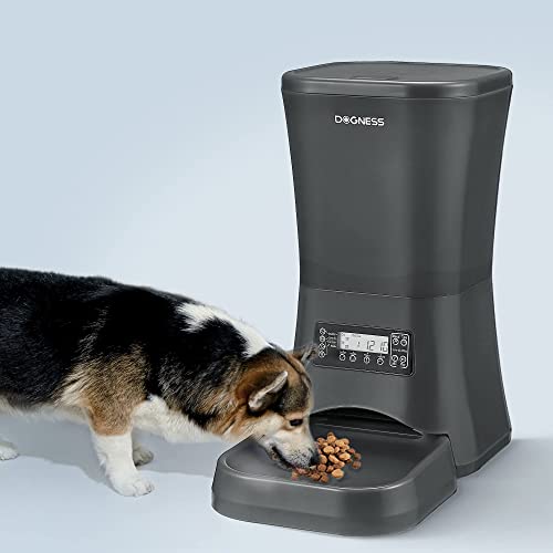 DOGNESS 9L Pet Automatic Cat Feeder | Programmable Auto Pet Dog Food Dispenser Feeder for Kitten Puppy - Portion Control Up to 4 Meals/Day,Voice Recording,Battery and Plug-in Power (Black)