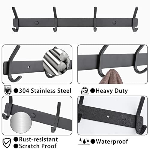 SCUNDA Coat Hook Wall Mounted with 4 Hooks, Stainless Steel Wall Hook, Coat Rack Wall Mount, Coat Hanger Wall Mount for Hanging, Entryway, Bathroom, Mudroom, Kitchen (Black, 17 inch, 1 Pack)