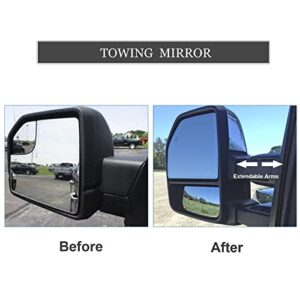 ReYee Towing Mirrors fit 2017 2018 2019 2020 Ford F250 F350 F450 F550 Super Duty with Power Heated LED Turn Signal Light Temperature Sensor Auxiliary Lamp Black Housing