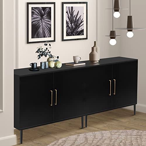 REHOOPEX Set of 2 Black Accent Cabinet- Kitchen Storage Cabinet with Doors, Free Standing Cabinet Wood buffets & Sideboards 2PC