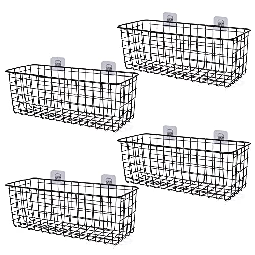 XINFULL 4 Pack Wire Storage Baskets Household Metal Wall-Mounted Containers Organizer Bins for Kitchen Bathroom Freezer Pantry Closet Laundry Room Cabinets Garage Shelf, Large