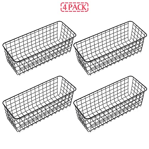 XINFULL 4 Pack Wire Storage Baskets Household Metal Wall-Mounted Containers Organizer Bins for Kitchen Bathroom Freezer Pantry Closet Laundry Room Cabinets Garage Shelf, Large