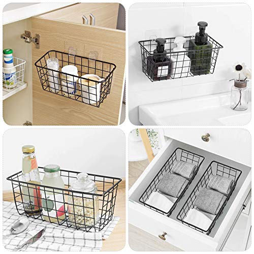 XINFULL 4 Pack Wire Storage Baskets Household Metal Wall-Mounted Containers Organizer Bins for Kitchen Bathroom Freezer Pantry Closet Laundry Room Cabinets Garage Shelf, Large