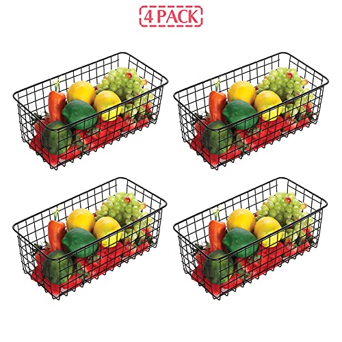 XINFULL 4 Pack Wire Storage Baskets Household Metal Wall-Mounted Containers Organizer Bins for Kitchen Bathroom Freezer Pantry Closet Laundry Room Cabinets Garage Shelf, Large