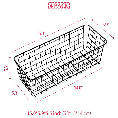 XINFULL 4 Pack Wire Storage Baskets Household Metal Wall-Mounted Containers Organizer Bins for Kitchen Bathroom Freezer Pantry Closet Laundry Room Cabinets Garage Shelf, Large