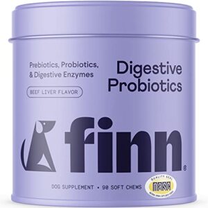 finn digestive probiotics for dogs - complete digestive system support with pumpkin, prebiotics, & live probiotics - vet recommended & made in the usa - 90 soft chews