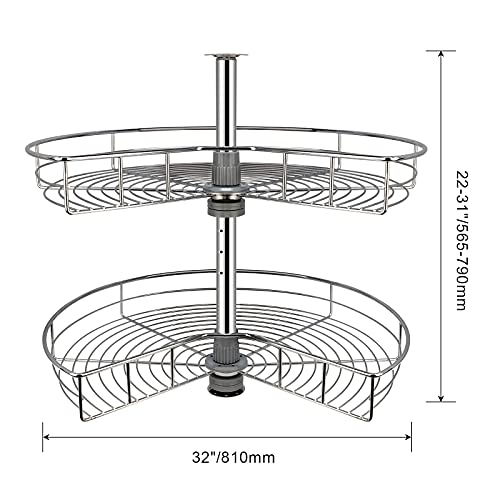 Suninlife Kidney Chrome Lazy Susan Cabinet 32" Kitchen Cabinet Blind Corner 2 Tier Stainless Steel Corner Cabinet Organizer