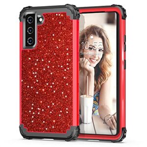 hekodonk for s21 plus + 5g case 3d luxury heavy duty shockproof protection hard plastic+silicone rubber hybrid protective case for samsung galaxy s21 plus + 5g bling red