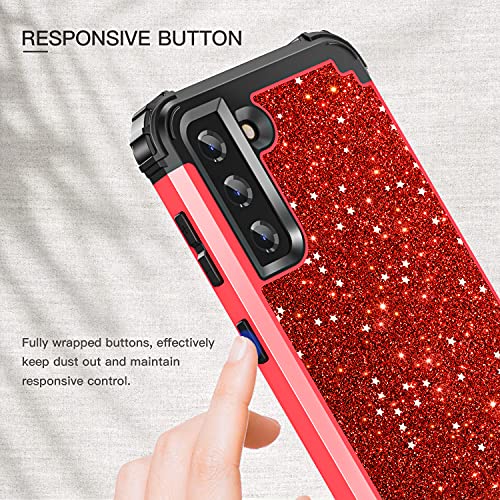 Hekodonk for S21 Plus + 5G Case 3D Luxury Heavy Duty Shockproof Protection Hard Plastic+Silicone Rubber Hybrid Protective Case for Samsung Galaxy S21 Plus + 5G Bling Red
