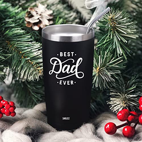 SANDJEST Best Dad Ever Tumbler Gifts for Dad from Daughters Sons - 20oz Stainless Steel Insulated Coffee Travel Mug Christmas, Birthday, Father's Day Gift - Thermal Cup Gift Set with Lid & Straw