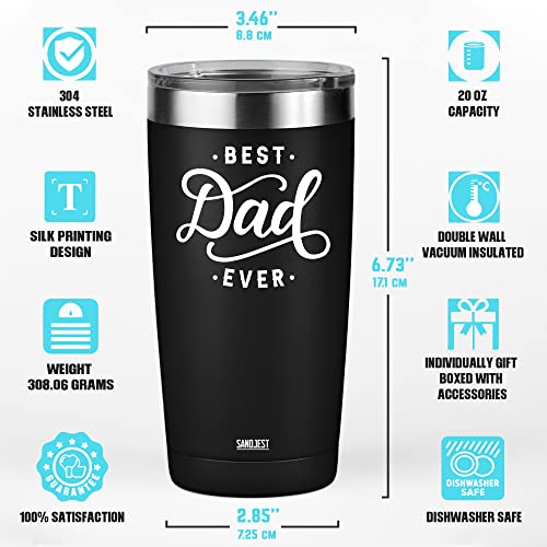 SANDJEST Best Dad Ever Tumbler Gifts for Dad from Daughters Sons - 20oz Stainless Steel Insulated Coffee Travel Mug Christmas, Birthday, Father's Day Gift - Thermal Cup Gift Set with Lid & Straw