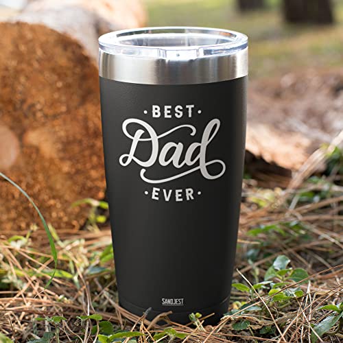 SANDJEST Best Dad Ever Tumbler Gifts for Dad from Daughters Sons - 20oz Stainless Steel Insulated Coffee Travel Mug Christmas, Birthday, Father's Day Gift - Thermal Cup Gift Set with Lid & Straw