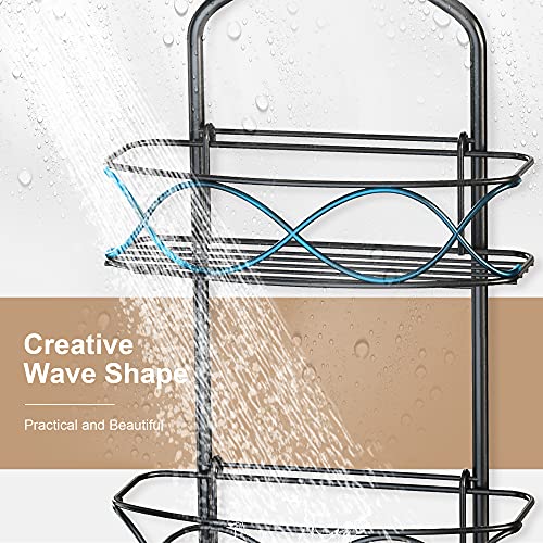 GAOKASE Hanging Shower Caddy Over Shower Head, Black Rust Proof Metal Large Bathroom Organizer for Shampoo, Conditioner, Body Wash, Soap, Razors, Shower Sponge, Loofahs and Bath Rack