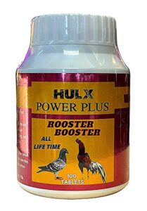 hulx power plus 100 tablets, fast increasing energy formula rooster booster vitamins health chicken supplement for good health, build muscle, blood, power feed poultry bird fighting gamecocks hen food