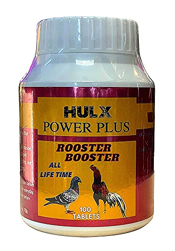 HULX POWER PLUS 100 TABLETS, Fast Increasing Energy Formula Rooster Booster Vitamins Health Chicken Supplement for Good Health, Build Muscle, Blood, Power Feed Poultry Bird Fighting Gamecocks Hen Food