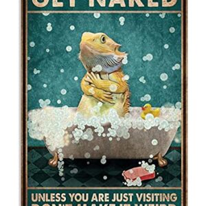 Bathtub Bearded Dragon Retro Metal Tin Sign, Bearded Dragon Nude Soap Bubble Bath Poster Aluminum Metal Home Cabin Club Shop Bar Sign Garage Cafe Farm Metal Wall Panel Art Deco 8X12Inch