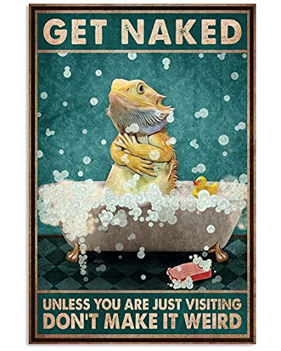 Bathtub Bearded Dragon Retro Metal Tin Sign, Bearded Dragon Nude Soap Bubble Bath Poster Aluminum Metal Home Cabin Club Shop Bar Sign Garage Cafe Farm Metal Wall Panel Art Deco 8X12Inch