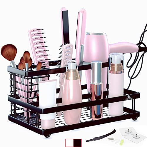 Premium Hair Tool Organizer Wall Mount, Hair Basket, 5 Compartments, Stainless Steel. Large Bathroom Sink Organizer Countertop. Hair Dryer Storage Organizer Under Sink. Hair Utensil Holder. Black