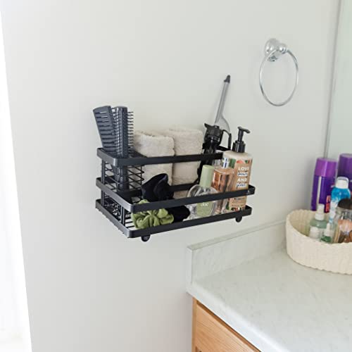 Premium Hair Tool Organizer Wall Mount, Hair Basket, 5 Compartments, Stainless Steel. Large Bathroom Sink Organizer Countertop. Hair Dryer Storage Organizer Under Sink. Hair Utensil Holder. Black