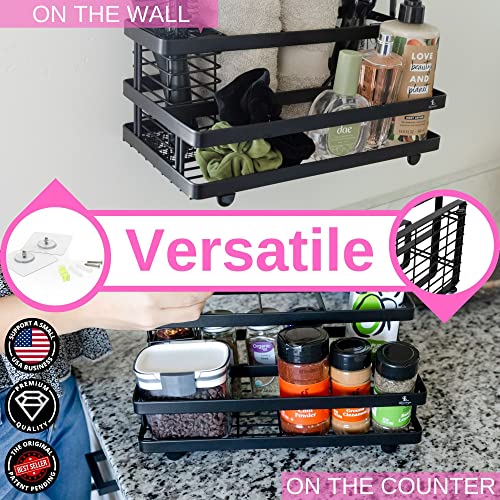 Premium Hair Tool Organizer Wall Mount, Hair Basket, 5 Compartments, Stainless Steel. Large Bathroom Sink Organizer Countertop. Hair Dryer Storage Organizer Under Sink. Hair Utensil Holder. Black