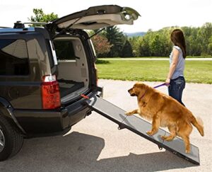 pet gear tri-fold portable pet ramp for dogs and cats, 71" long, extra wide, holds up to 200lbs, patented design, compact/easy fold with safety tether, available in 2 models