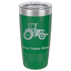 lasergram 20oz vacuum insulated tumbler mug, farm tractor, personalized engraving included (green)