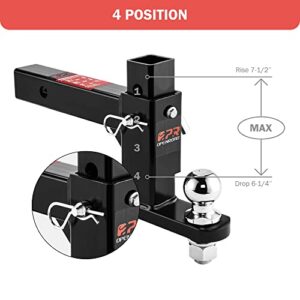 OPENROAD Adjustable Trailer Hitch Ball Mount Fits 2-Inch Receiver, 2’’ Ball 6000LBS, 6 1/4" Drop/ 7 1/2" Rise Drop Hitch, Tow Hitch for Heavy Duty Truck with Stainless Steel Pins