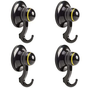 kiahloc patented yellow ring indicator suction cup hooks, kitchen hooks removable wall vacuum holder for smooth tile, glass and mirror( 4 pack) (#56 (6.6 lb), black)
