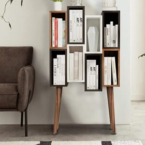 Arts wish Modern Bookshelf 8 Cube Modern Bookcase with Legs Mid Century Bookshelf Leg Bookcase Floor Standing Bookcase for Living Room Home Office Bedroom, Walnut