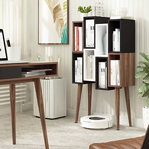 Arts wish Modern Bookshelf 8 Cube Modern Bookcase with Legs Mid Century Bookshelf Leg Bookcase Floor Standing Bookcase for Living Room Home Office Bedroom, Walnut