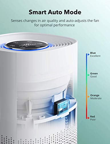 Air Purifier for Home with H13 True HEPA Filter, CADR 250 m³/h, Pollen Smoke Allergen Pet Dander Hair Eliminator for Large Room up to 323 ft², Air Quality Sensor, 4 Displaying Colors AP005